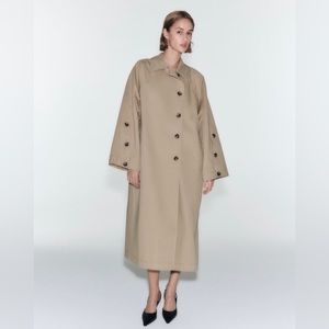 Zara Khaki Buttoned Oversized Trench Coat - Size MEDIUM - NWT *** LAST ONE***